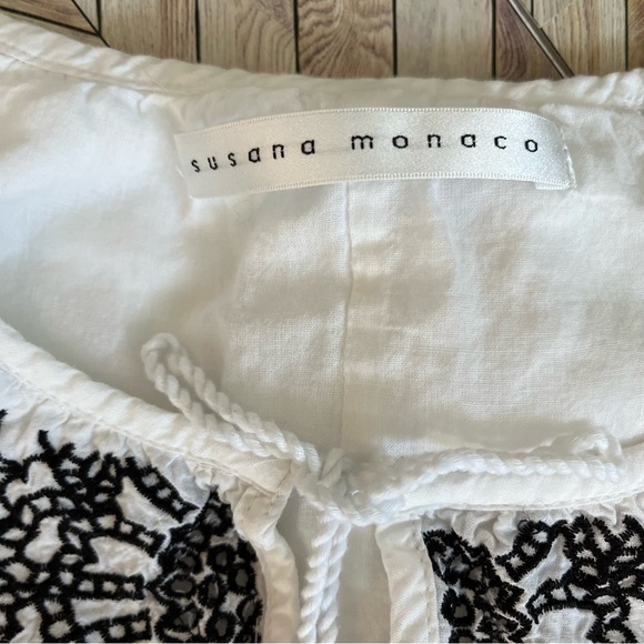 Susana Monaco Dress Embroidered Beach Swim Resort Cover Up Tassel Tie Keyhole - Picture 5 of 8